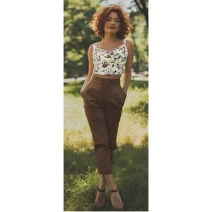 NWT Topshop Idol Floral Crop Top Ruffle Trim Side Zip Ivory Size Large 10 $40